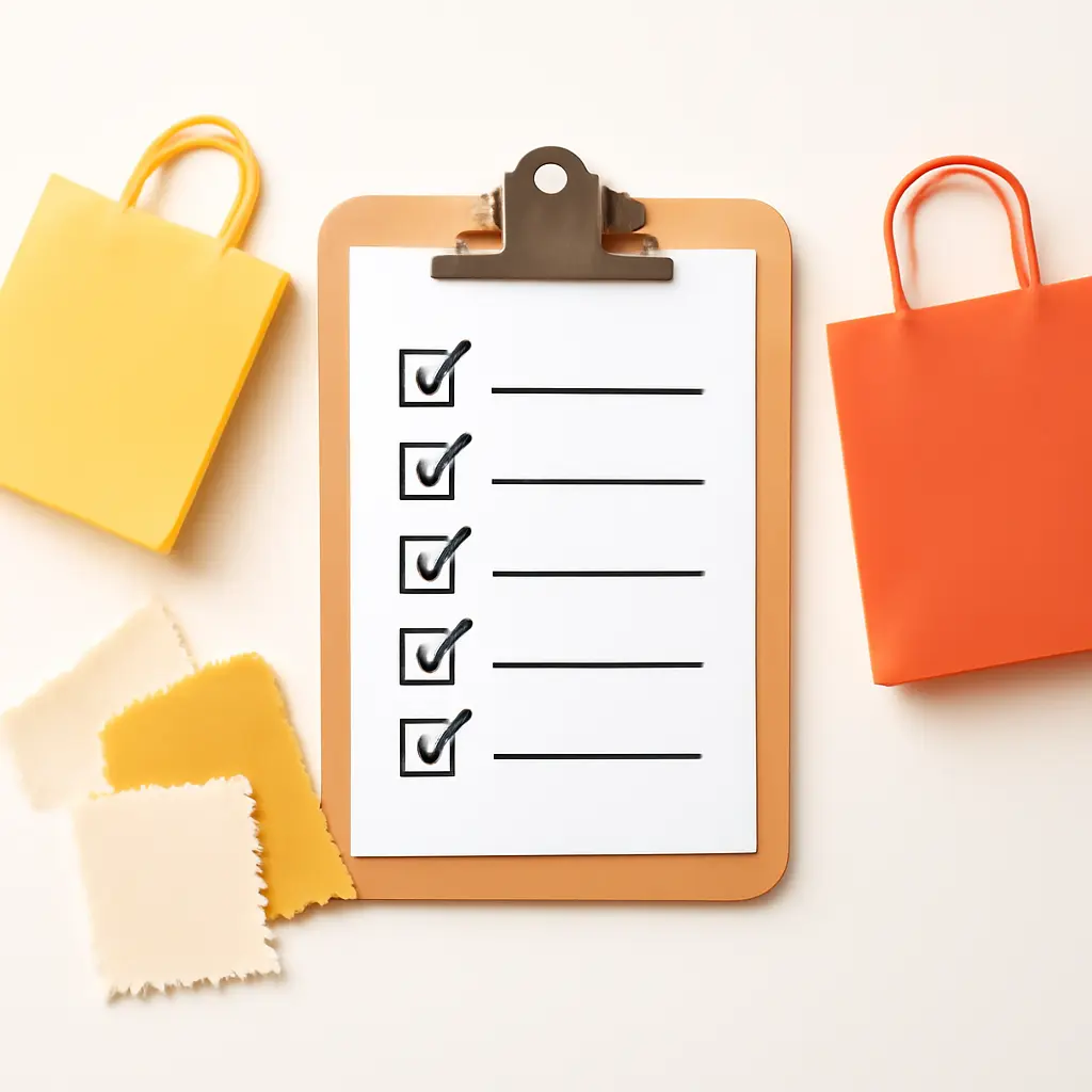 Чек-лист с галочками для проверки качества одежды и аксессуаров при покупке