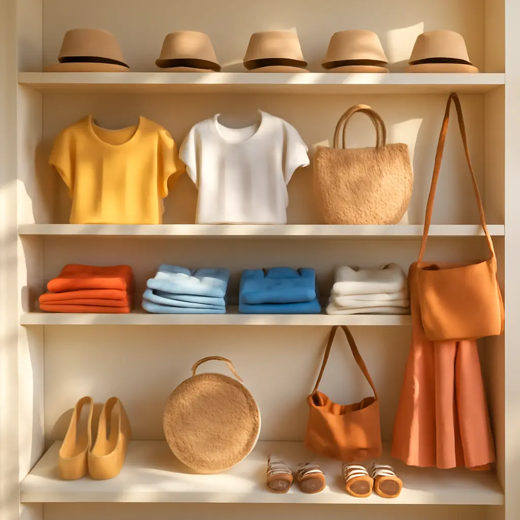 Прилавок магазина одежды с разнообразными аксессуарами