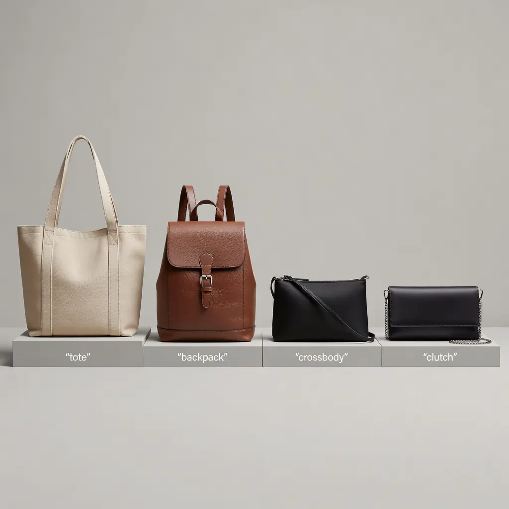 Разные формы сумок Несколько типов женских сумок разной формы: tote, рюкзак, кроссбоди