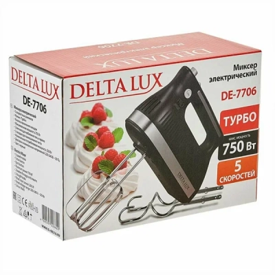 Миксер Delta Lux DE-7706 750Вт 4 насадки черный